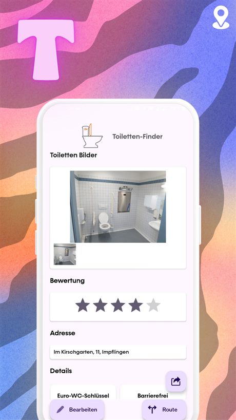 Detailansicht einer Toilette mit Fotos, Bewertung und Adresse